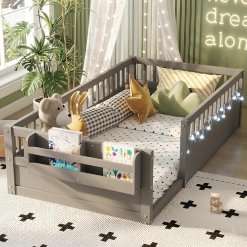 Duxelifin Twin Floor Bed for Kids with High Rails