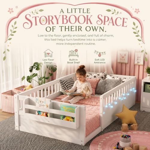 Duxelifin Twin Toddler Floor Bed with High Rails