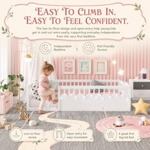 Duxelifin Twin Toddler Floor Bed with High Rails