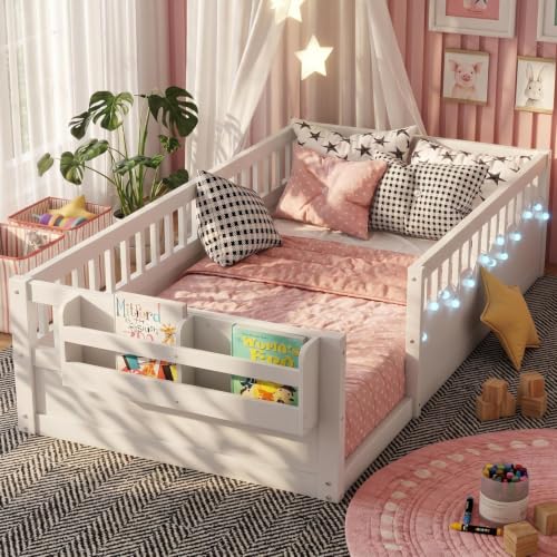 Duxelifin Twin Toddler Floor Bed with High Rails